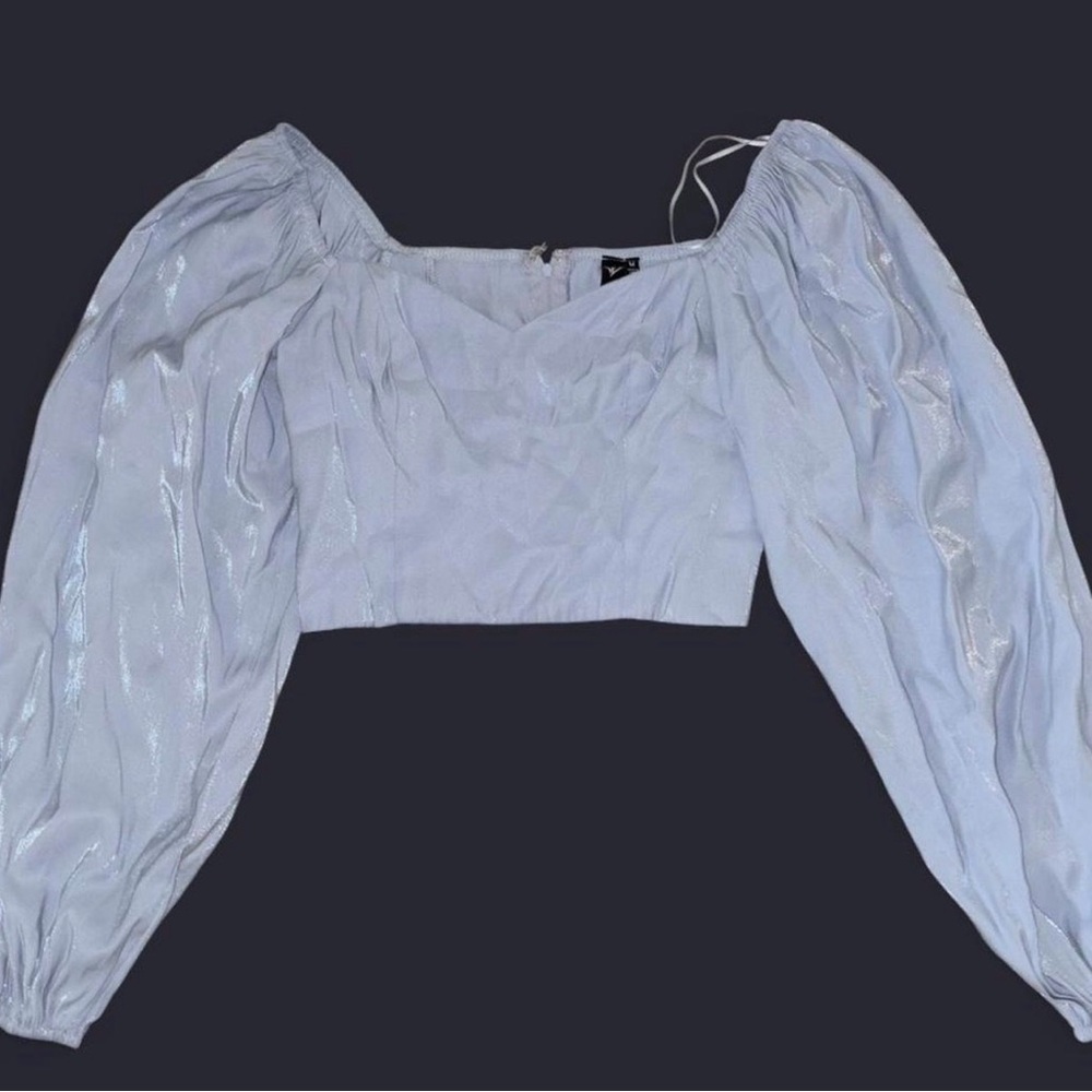 Windsor Shimmery White Puff-Sleeve Crop Top